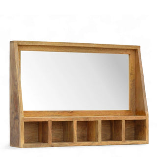 Solid Wood Wall Mounted Shelf with Mirror | 5-Slot Storage