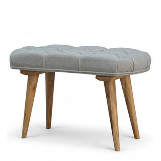 Mid-Century Modern Grey Tweed Upholstered Bench
