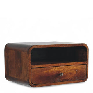 Mid-Century Floating Nightstand | Large Curved Chestnut