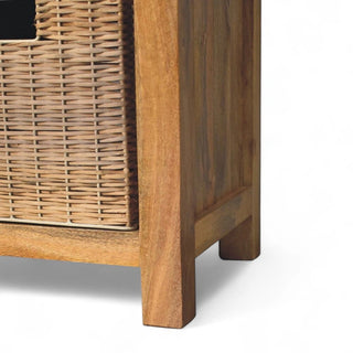 Mid-Century Modern Linen Storage Bench with Rattan Baskets