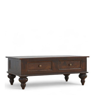 Mid-Century Solid Mango Wood 4-Drawer Coffee Table