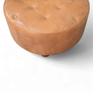 Brown Buffalo Hide Leather Round Ottoman