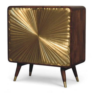 Mid-Century Modern Brass Embossed Chestnut Cabinet