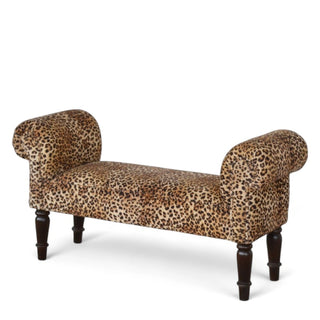 Mid-Century Modern Velvet Leopard Print Bench