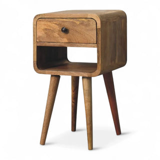 Mid-Century Solid Wood Nightstand | Oak-Ish Curved with Shelf