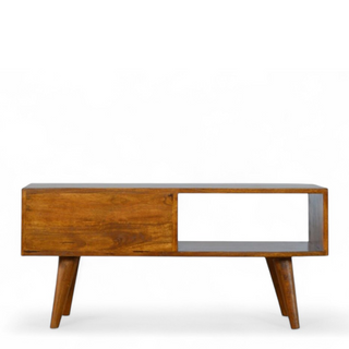 Sliding Brass Inlay Media Console | Solid Mango Wood