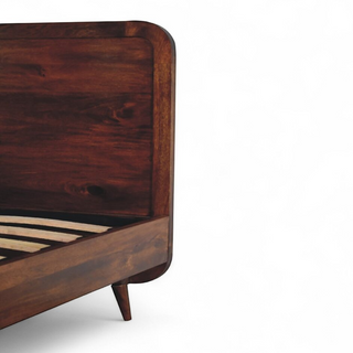 Curved Chestnut Double Bed Frame | Solid Mango Wood