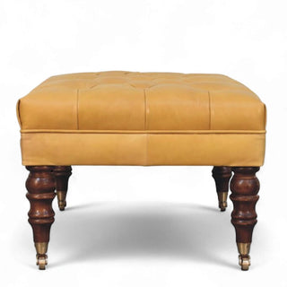 Honey Caramel Buffalo Black Leather Ottoman with Castor Legs