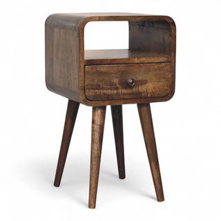 Mid-Century Modern Grey Washed Nightstand with Open Shelf