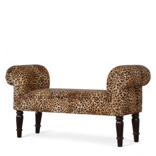 Mid-Century Modern Velvet Leopard Print Bench