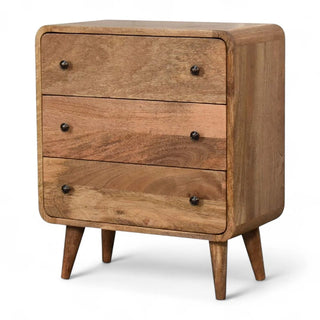 Mid-Century Modern Solid Wood Mini Curved Chest | Oak-Ish Finish