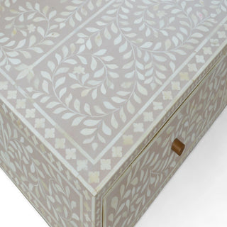 Light Taupe Floral Bone Inlay Coffee Table | Handmade