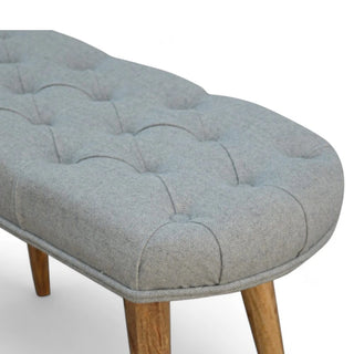 Mid-Century Modern Grey Tweed Upholstered Bench