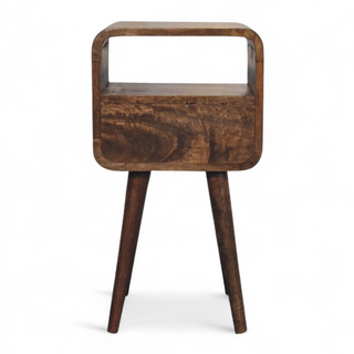 Mid-Century Modern Grey Washed Nightstand with Open Shelf