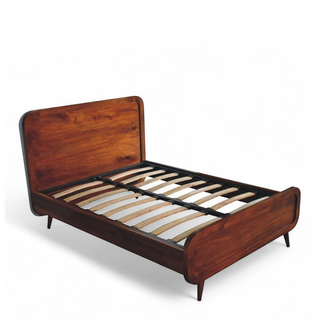 Curved Chestnut Double Bed Frame | Solid Mango Wood