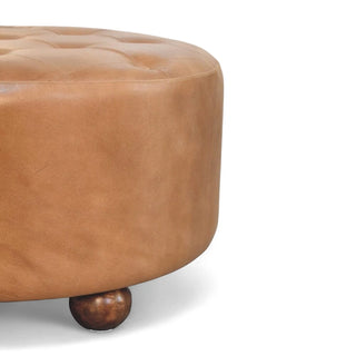 Brown Buffalo Hide Leather Round Ottoman
