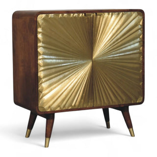 Mid-Century Modern Brass Embossed Chestnut Cabinet