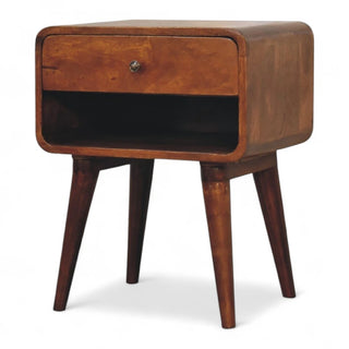Mid-Century Modern Chestnut Curved Nightstand with Open Shelf