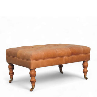Buffalo Tan Leather Ottoman with Castor Legs