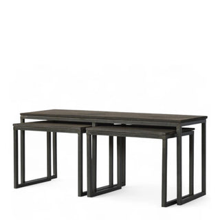 Industrial Iron Base Coffee Table Set of 3 | Solid Wood