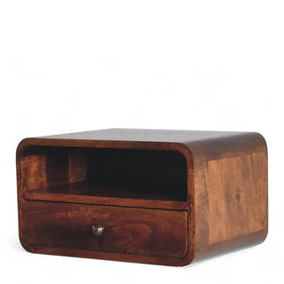 Mid-Century Floating Nightstand | Large Curved Chestnut