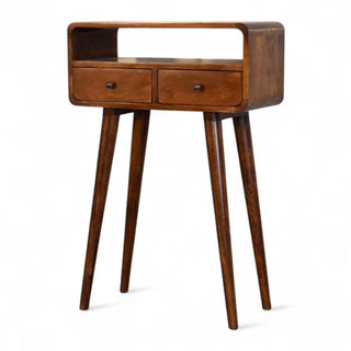 Mid-Century Modern Chestnut Curved Console Table