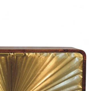 Mid-Century Modern Brass Embossed Chestnut Cabinet