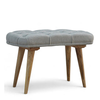 Mid-Century Modern Grey Tweed Upholstered Bench