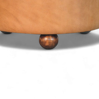 Brown Buffalo Hide Leather Round Ottoman