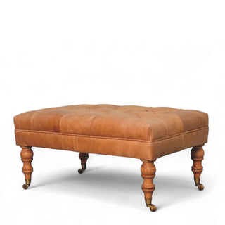 Buffalo Tan Leather Ottoman with Castor Legs
