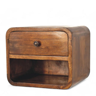 Mid-Century Floating Nightstand | Mini Curved Chestnut