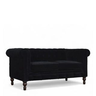Black Velvet Chesterfield Sofa | Handcrafted 2-Seater