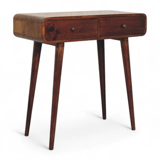 Mid-Century Modern Chestnut Curved Console Table