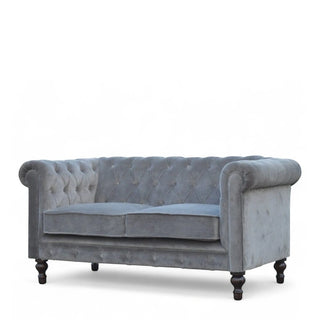 Grey Velvet Chesterfield Sofa | Handcrafted 2-Seater