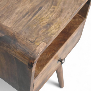 Mid-Century Modern Grey Washed Nightstand with Open Shelf