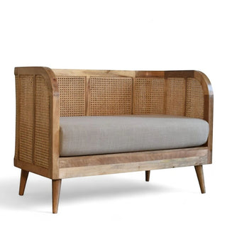 Mud Linen Rattan Sofa | Handcrafted Solid Wood Frame
