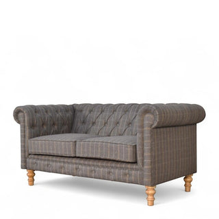 Pewter Tweed Chesterfield 2-Seater Sofa | Handcrafted Upholstery