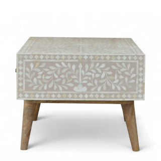 Light Taupe Floral Bone Inlay Coffee Table | Handmade