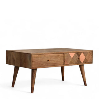 Oak-ish Coffee Table with Copper Brass Inlay | Solid Wood
