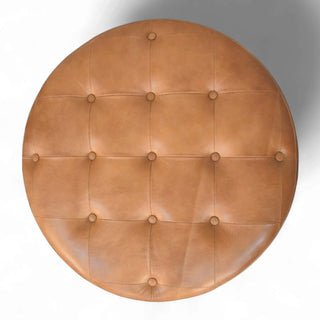 Brown Buffalo Hide Leather Round Ottoman