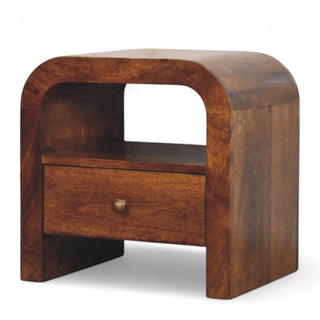 Mid-Century Modern Chestnut Nightstand with Drawer and Shelf