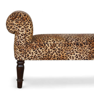 Mid-Century Modern Velvet Leopard Print Bench