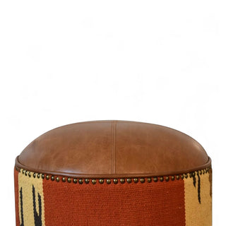 Handmade Leather & Solid Wood Ottoman Footstool