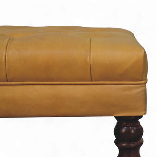 Honey Caramel Buffalo Black Leather Ottoman with Castor Legs