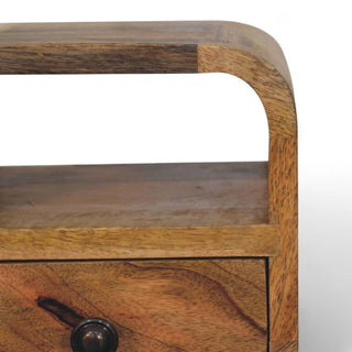 Mid-Century Modern Oak Mini Nightstand with Open Shelf