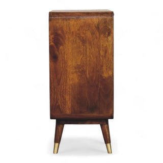 Mid-Century Modern Brass Embossed Chestnut Cabinet