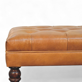 California Walnut Buffalo Green Leather Ottoman with Castor Legs