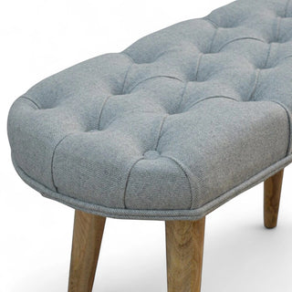 Mid-Century Modern Grey Tweed Upholstered Bench