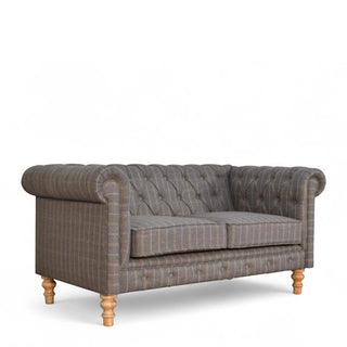 Pewter Tweed Chesterfield 2-Seater Sofa | Handcrafted Upholstery