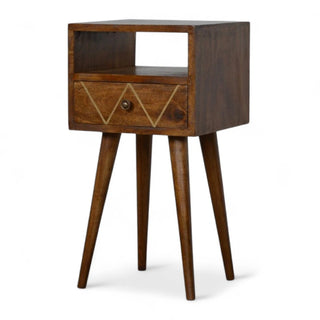 Brass Inlay Solid Wood Nightstand | Mini Geometric Design